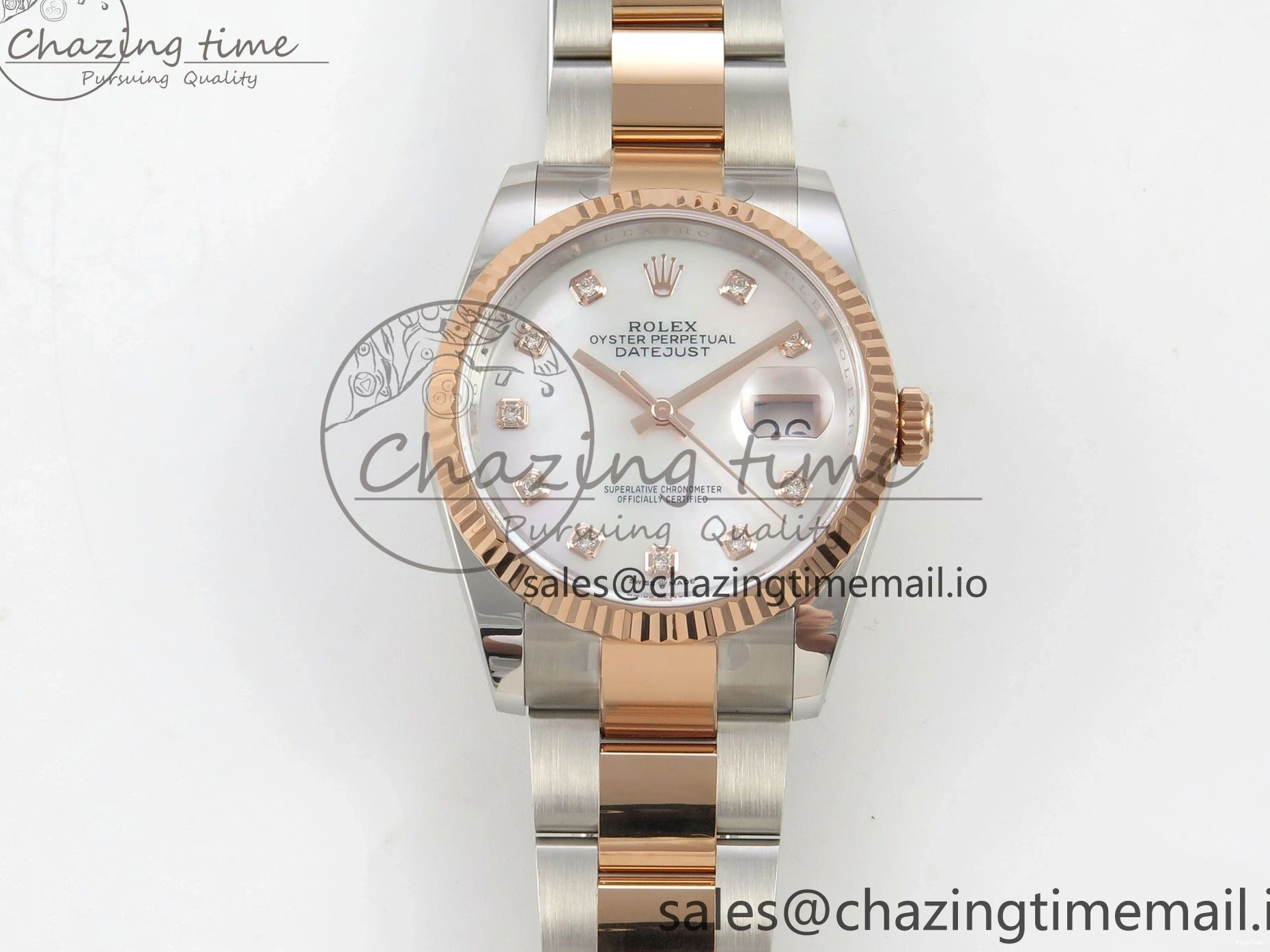 MiroTime 0426 FastDry DateJust 36 SS RG ARF 1:1 Best Edition 904L Steel White MOP Diamonds Dial on Oyster Bracelet SH 57